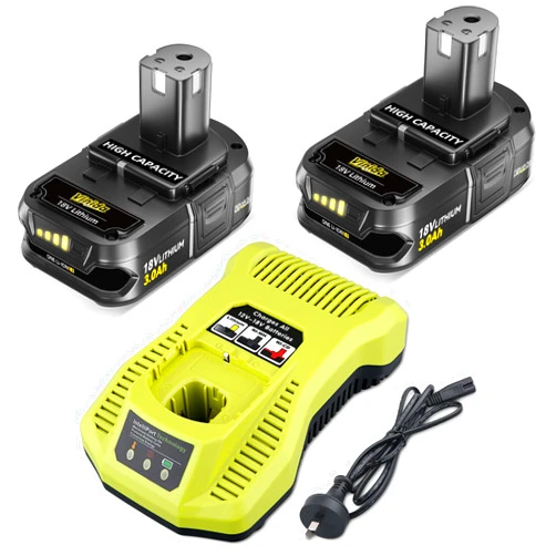 VINIDA 2Pack 3.0Ah P102 Li-ion Replacement for Ryobi 18V Battery and Charger Compatible with Ryobi Battery 18V P190 P104 P108