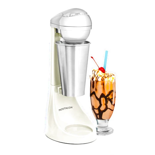 Nostalgia Two-Speed Electric Milkshake Maker and Drink Mixer, Includes 16-Ounce Stainless Steel Mixing Cup and Rod, Cream