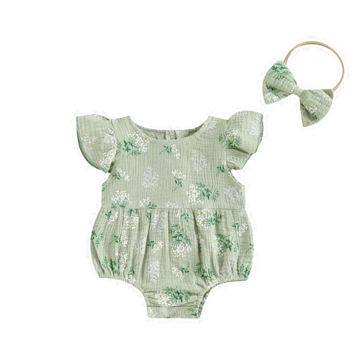 Mtsebmves Toddler Baby Girls Ruffled Sleeveless Romper Summer One-Pieces Jumpsuit Floral Baby Summer Clothes (Green 3, 12-18 Months)