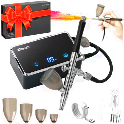 XDOVET Upgraded 32PSI Airbrush Kit, Rechargeable Multi-Function Dual-Action Airbrush Set with Compressor for Painting Portable Air Brush Set for Makeup, Cake Decor, Model Coloring, Nail Art, Tattoo