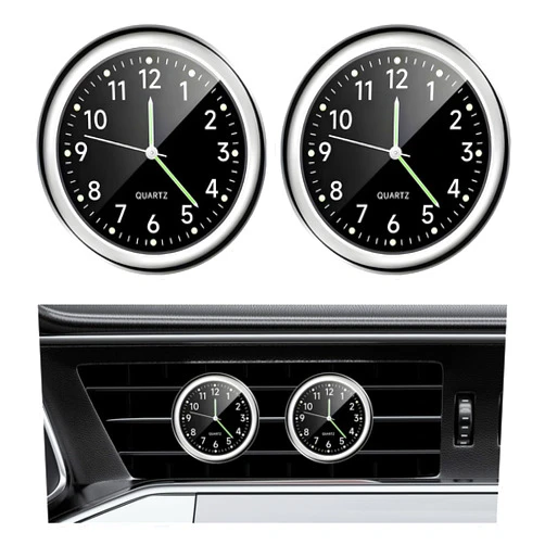 BWBWND 2PCS Stick on Dashboard Car Clock, Mini Luminous Automotive Vent Clip Quartz Clocks, Alloy Waterproof Analog Clock Watch Universal for Car Boat Bike Home, Interior Car Accessories (Black+Black)
