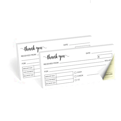 321Done Thank You Receipt Book 2-Pack, 2.75x6 Pocket Size 2-Part Carbonless, Made in USA, Cute Handheld Duplicate Copy Order Form for Craft Boutique Business (50 Sets) White/Yellow