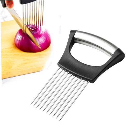 JDMYCYCQXF Stainless Steel Onion Slice Holder, Multifunctional Fruit Egg Slicer Onion Pin Slicer Loose Meat Pin, Premium Slice Fixing Artifact Onion Insert Onion Chopper Kitchen Gadgets(1PCS)