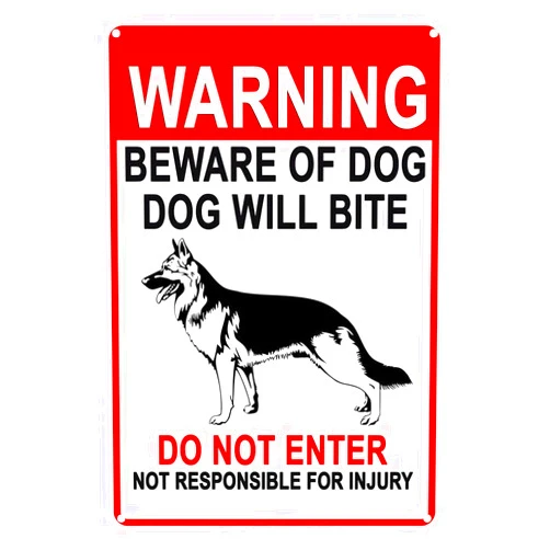 LQFIWSS Metal Tin Sign German Shepherd Warning Sign, Warning Beware Dog Tag Metal Tin Sign Fashion Decoration 12 X 8 Inches