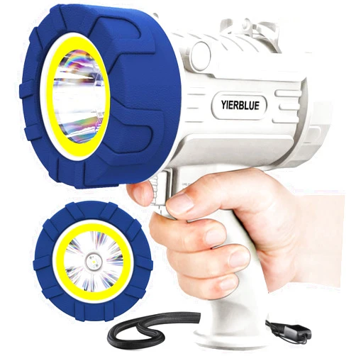 YIERBLUE Rechargeable Spotlight Floodlight Combo 1000,000 Lumen LED, IP67 Waterproof Spot Light COB Flood Light, Impact Resistant Handheld Spotlight with Foldable Stand and Detachable Red Len