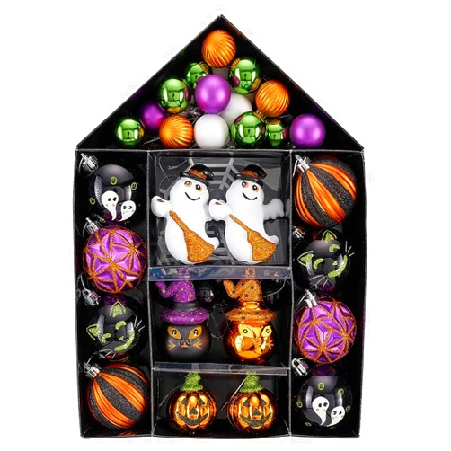 Valery Madelyn Halloween Ornaments Tree Decorations, 40ct Medium Shatterproof Ghost Cat Jack-o'-Lantern Pumpkin Hanging Ball Ornaments Set for Small Tree, Cute Holiday Party Indoor Home Decor