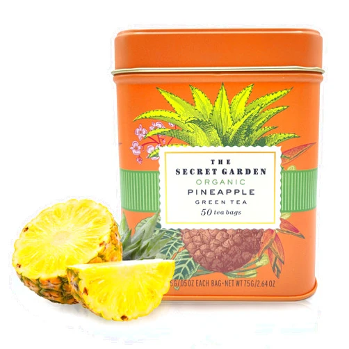 Elephant Park Organic Ceylon Pineapple Green Tea - 50 Packets - Natural Antioxidant Rich Herbal Leaf Teabags - USDA Certified 100% Non-GMO - Caffeinated Premium Gift Tin