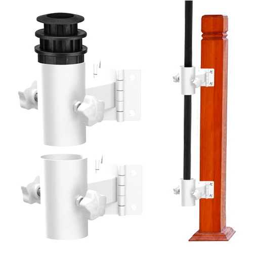 HAINAWANG Deck Umbrella Mount, Stainless Steel Patio Umbrella Holder, Heavy Duty Outdoor Umbrella Bracket Clamp, (Fit Max OD 2 inch), Multiple Mounting Options to Save Deck Space, White