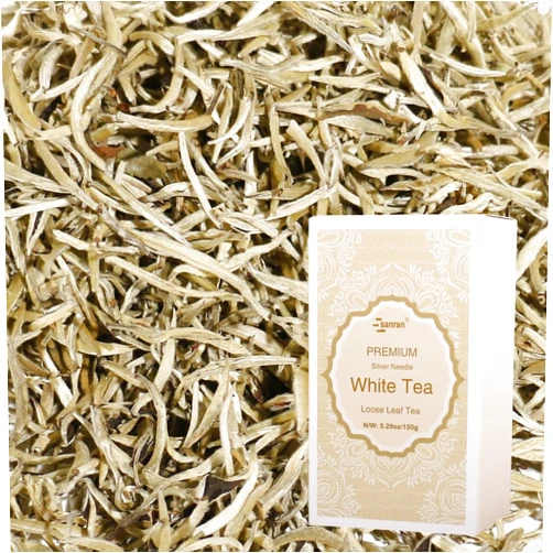 SANRAN Silver Needle White Tea Loose Leaf, Chinese Premium Yunnan Bai Hao Yin Zhen, Low Caffeine, 5.29oz