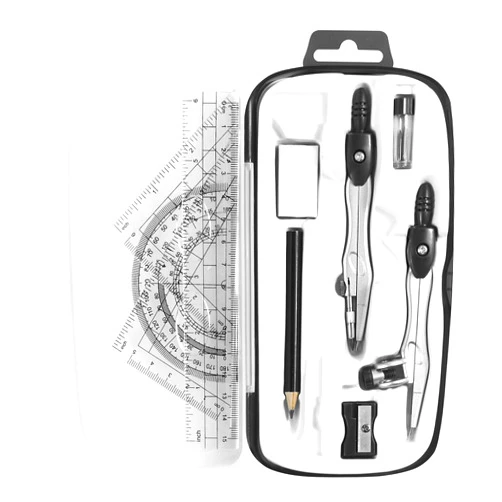 Unjoo Math Geometry Kit Sets 10 Piece Student Supplies with Shatterproof Storage Box,Includes Rulers,Protractor,Compass,Eraser,Pencil Sharpener,Lead Refills,Pencil,for Drafting and Drawings（Black）