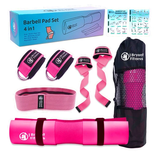 J Bryant Barbell Pad Set with 2 Ankle Straps for Cable Machines Hip Resistance Band Weight Lifting Straps Thick Cushion Hip-Thrusts Pad with Carry Bag for Squats Bench Press Workout