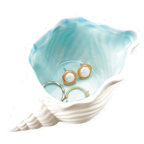 GINTBN Conch Shape Ceramic Jewelry Tray, New Aqua Shell Trinket Dish Ceramic Ring Earring Holder Ocean-Themed Decorative Trinket Plate for Rings Earrings Necklaces Bracelet Jewelry Watch Keys