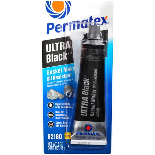 Permatex 82180 Ultra Black Maximum Oil Resistance RTV Silicone Gasket Maker, Sensor Safe And Non-Corrosive, For High Flex And Oil Resistant Applications 3 oz