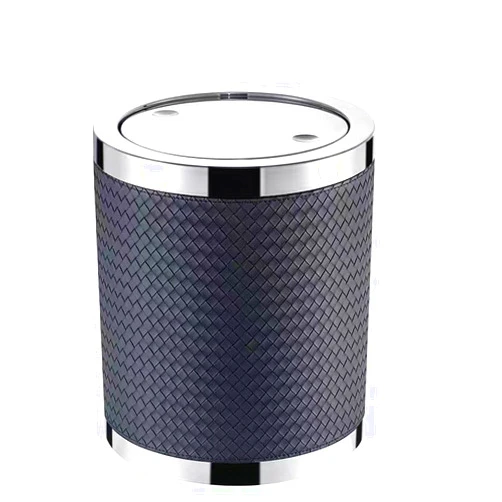 Woless Black Trash Can 10.2” x 11.4”, Garbage Bin Suitable for Bedroom Living Room Kitchen Toilet, Mental Stainless Steel & Leather