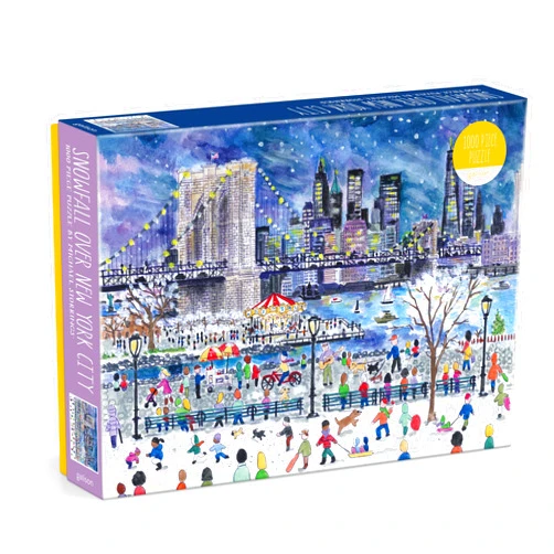 Galison Snowfall Over New York City – 1000 Piece Michael Storrings Jigsaw Puzzle Featuring Beautiful Artwork of NYC Brooklyn Bridge in The Winter Time