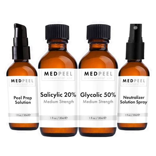 MedPeel Alpha & Beta Hydroxy Acid Essential Peel Kit, 20% Salicylic and 50% Glycolic, Includes 2 Peels, Prep and Neutralizer, Medium Strength Chemical Face Peels, 1oz/30ml (Kit of 4)