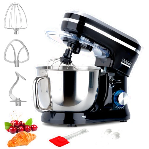 ChefCrafts Electric Stand Mixer with 6.5 Quart Bowl, Household Food Mixer 10+p Speeds 660W, Kitchen Tilt-Head Bread Dough and Cake Mixers with Dough Hook, Whisk, Beater, Splash Guard and Egg Separator (Black)