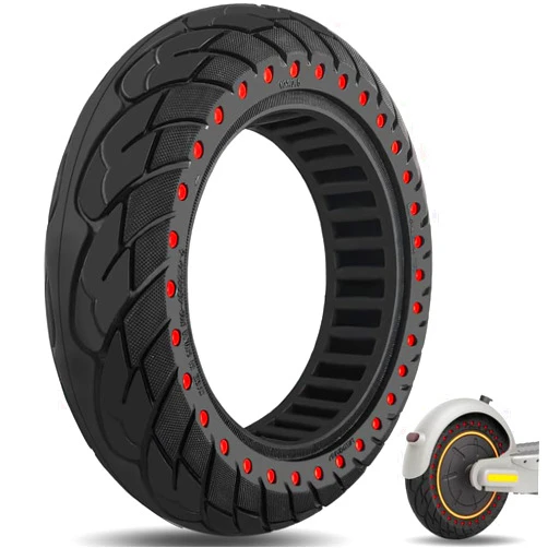 Felixstory 10x2.5 Inch 60/70-6.5 Solid Tire Fit for VOLPAM SP01 Aovopro ESMAX NAVEE S65C OKAI EA10 Ninebot MAX G30P/G30LP Electric Scooter, Inner diameter 15cm fit for 6.5” rim, Tubeless Tire Red 1pc