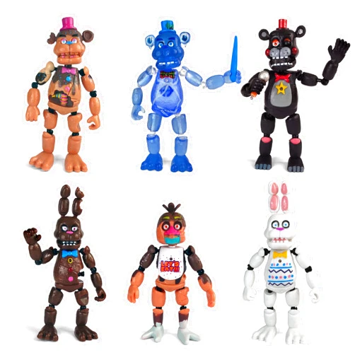 Toysvill Inspired by Five Nights at Freddys | Chocolate | Freddy's Action Figures Toys (FNAF) Set of 6 pcs [Rockstar & Chocolate Freddy, Bonnie, Chica, Easter, Freddy Frostbear]