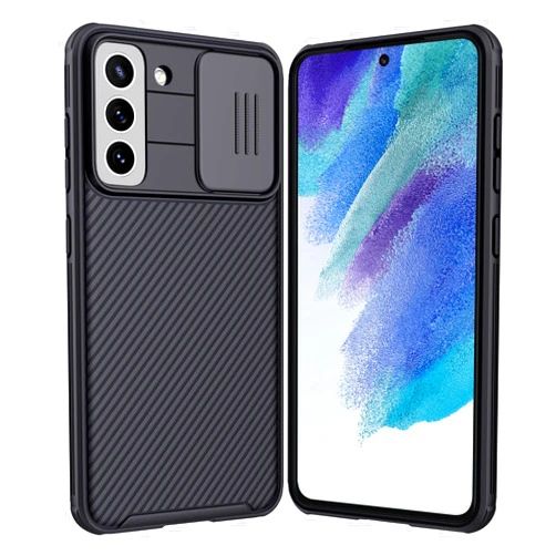 Ermorgen Lens Protection Phone Case Compatible for Samsung Galaxy S21 FE 5G, Full Protective Shockproof Ultra Slim (Excellent Touch), Slide Camera Cover Collision Avoidance -Black