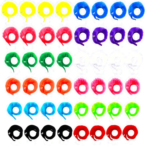 CCINEE 48 Pcs Magic Twisty Worm Wiggly Twisty Fuzzy Worms on a String Magic Worm Toys for Kid Cat Party Favors, 12Colors