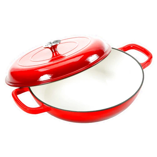 COOKWIN Cast Iron Casserole Braiser,3.8 Quart Enameled Cast Iron Pan,Heavy Duty Casserole Skillet with Lid and Dual Handles,Porcelain Surface Casserole Dish with Lid,Dutch Oven Gifts for Family,Red