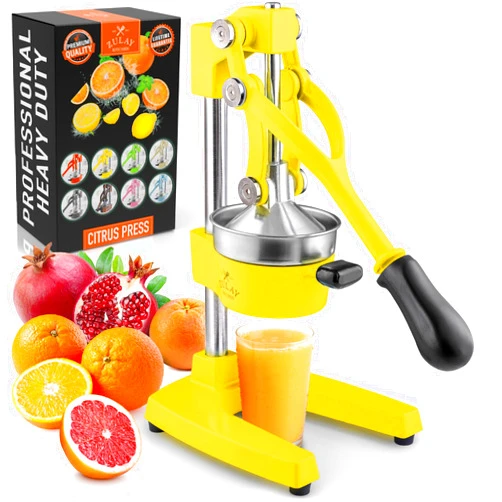 Zulay Kitchen Cast-Iron Orange Juice Squeezer - Heavy-Duty, Easy-to-Clean, Professional Citrus Juicer - Durable Stainless Steel Lemon Squeezer - Sturdy Manual Citrus Press & Orange Squeezer (Yellow)