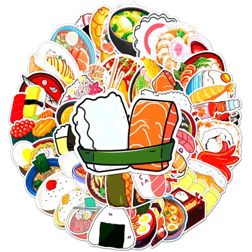 Bric dodo 50 Packs Sushi Roll Rice Stickers Water Bottles Laptop Phone Computer Guitar Skateboard Japanese Food Sushi Rice Ramen Soup Vinyl Sticker Waterproof Aesthetic Trendy Decals for Teens Girls Adults