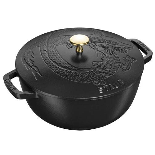 Staub Cast Iron 3.75-qt Essential French Oven with Dragon Lid - Matte Black