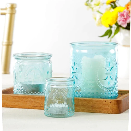 Kate Aspen Nesting Blue Glass Votive Candle (Set of 3) Vintage Tea Light Holders