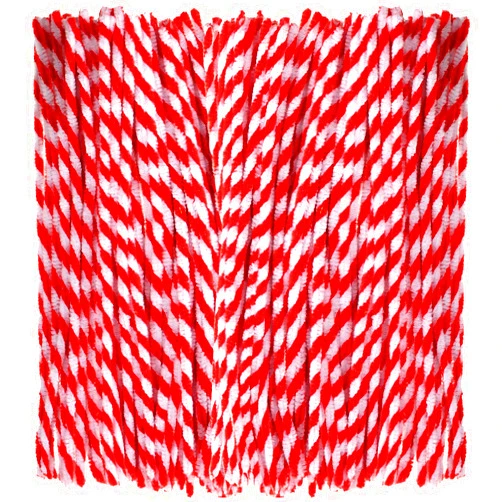 Bememo 200 Pieces Christmas Striped Chenille Stem Art Craft Pipe Cleaners, Red with White, 6 mm by 300 mm