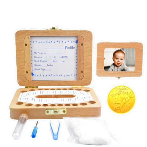 MOLFUJ Baby Tooth Fairy Keepsake Box, Newborn Personalized Wooden Storage Album for Lost Tooth, Children Memory Boxes to Save First Teeth & Hair, Tooth Holders for Lost Teeth