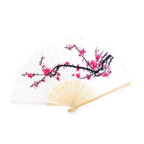 L & H Household Delicate Cherry Blossom Design Silk Folding Fan Wedding Favors Gifts-Pack of 10pcs