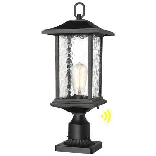 Beionxii Dusk to Dawn Outdoor Post Lights, 21inch Large Exterior Lamp Post Light Pier Mount Lantern with Base, Black Cast Aluminum w/Water Glass - A272P-1PK