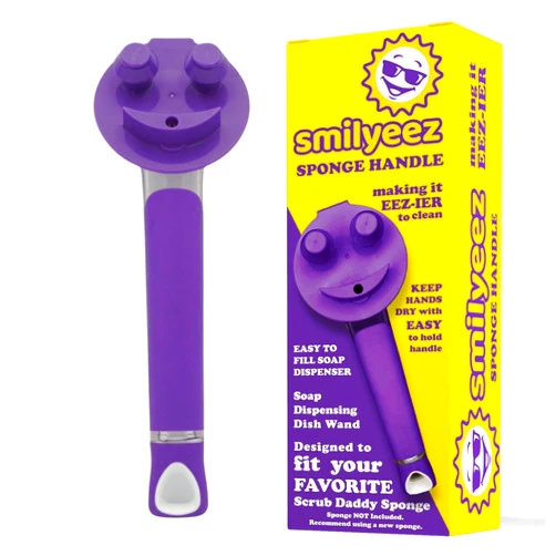 Smilyeez The Original Smiling Sponge Handle Soap Dispensing Handle by Smilyeez - Dishwand for Scrub Daddy Sponge (Purple) Dish Wand