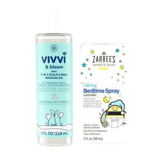 Zarbee's Baby Sleep Spray; Calming Bedtime Spray with Natural Lavender and Chamomile; 2oz Bottle with Vivvi & Bloom Gentle 2-in-1 Baby Scalp & Body Massage Oil, Fast Absorbing Formula, 4 fl. Oz