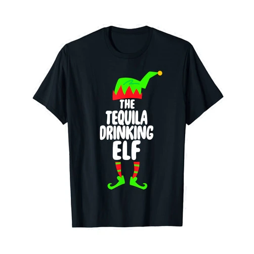Chirstmas Elf Tees By VM The Tequila Drinking ELF Tee Shirt Christmas Holiday Gift T-Shirt