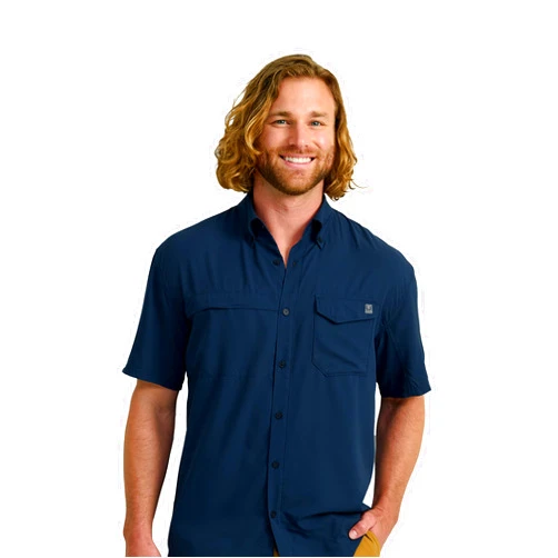 HUK Mens Tide Point Solid Short Sleeve Shirt, Button Down for Men