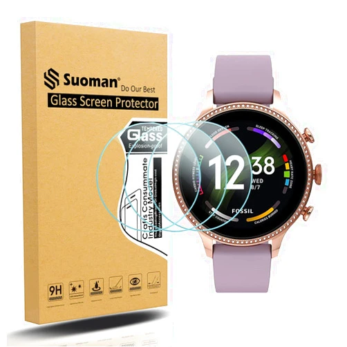 Suoman 3-Pack for Fossil Gen 6 42mm Women Screen Protector, 2.5D 9H Hardness Ultra-Thin Tempered Glass Screen Protective Film [Anti-Scratch]