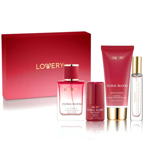 LOVERY Womens Christmas Gifts, Floral Bloom Perfume Set 4 in 1 Womens Perfume & Deodorant, Eau de Parfum Fragrance Sets - Perfumes for Women Gift Set with Antiperspirant Stick, Body Lotion & Mini Perfume
