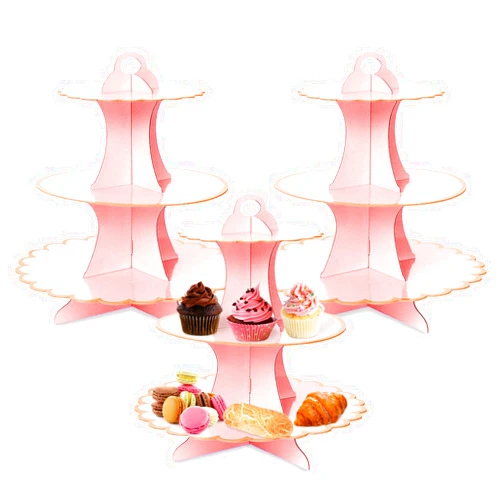 Rocutus Cupcake Stand,3 Set of 3-Tier Dessert Plates Mini Cakes Fruit Candy Display Tower Cookie Tray Rack Candy Buffet Holder Cake Stand Cardboard Cupcake Stand Tiered Serving Stand (Pink)