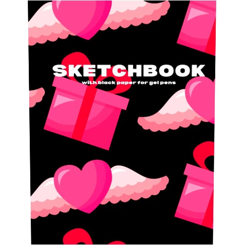Alex Designs Publishing Sketchbook Black Paper for Gel Pens and Valentine's Day Hearts with Angel Wings on Cover: Notebook Diary/Journal with Black Pages for Teens 8.5