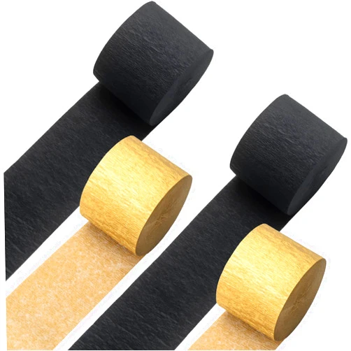 LAGYDSOVEF 4Rolls 328Ft Gold and Black Crepe Paper Streamers for Wedding Decora Xmas Paper Party Streamers for Birthday Christmas Engagement Holiday New Year Party Decors Halloween Decor DIY Craft Supplies