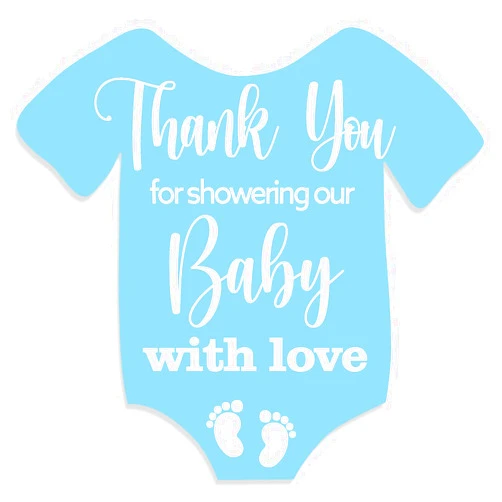 Kaecery Cute Blue Baby Shower Stickers, Thank You for Showering Our Baby with Love Stickers Labels, Blue Baby Onesie Shaped Boy Baby Shower Stickers for Birthday Party Favor Label Decorations(10 in,80 Labels)