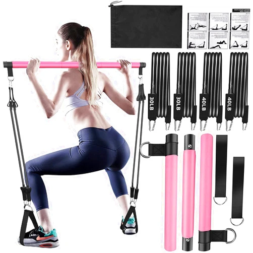 Bbtops Pilates Bar Kit with Resistance Bands,Pilates Bar with Stackable Bands Workout Equipment for Legs,Hip,Waist and Arm,Exercise Fitness Equipment for Women & Men Home Gym Yoga Pilates