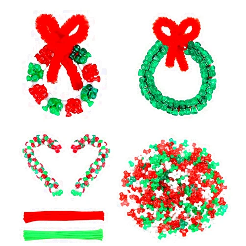 GREENTIME 36pcs Christmas Beaded Ornament Kit,Tri Beads Christmas Beads Ornaments Candy Cane Ornament Craft Kit, DIY Handmade Beads