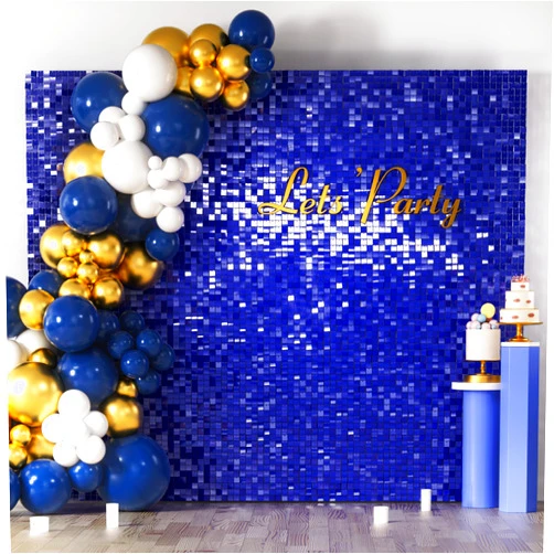 COKAOBE Blue Shimmer Wall Backdrop, 36PCS Square Sequin Shimmer Backdrop Panel, Photo Backdrops for Birthday, Anniversary, Wedding, Graduation & Bachelorette Party Decoration