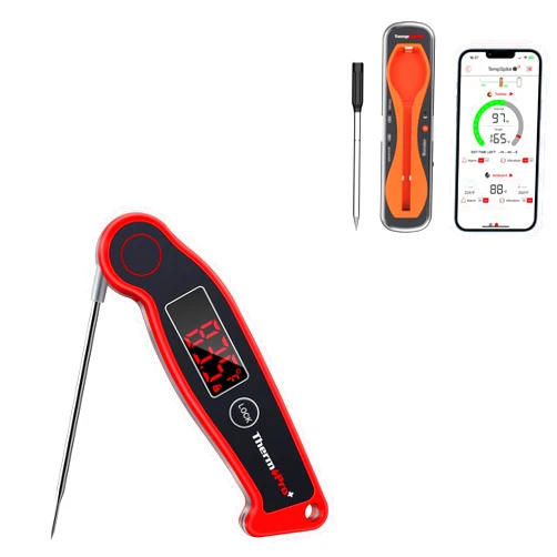 ThermoPro TempSpike 500FT Wireless Meat Thermometer Plus ThermoPro TP19 Waterproof Digital Meat Thermometer for Grilling with Ambidextrous