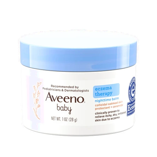 Aveeno Baby Eczema Therapy Nighttime Moisturizing Balm, Colloidal Oatmeal & Ceramide, Soothes & Relieves Dry, Itchy Skin from Eczema, Hypoallergenic, Fragrance-Free, Travel Size, 1 oz