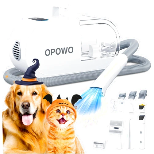 OPOWO Dog Grooming Vacuum, 2.7L Pet Grooming Kit with Dog Clipper Paw Trimmer Nail Grinder, 3 Suction Levels, Low Noise Dog Hair Vacuum with 7 Pet Grooming Tools for Shedding Pet Hair, Home Cleaning